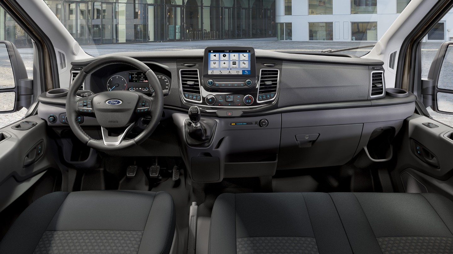 Ford Transit Minibus interior with steering wheel and SYNC3