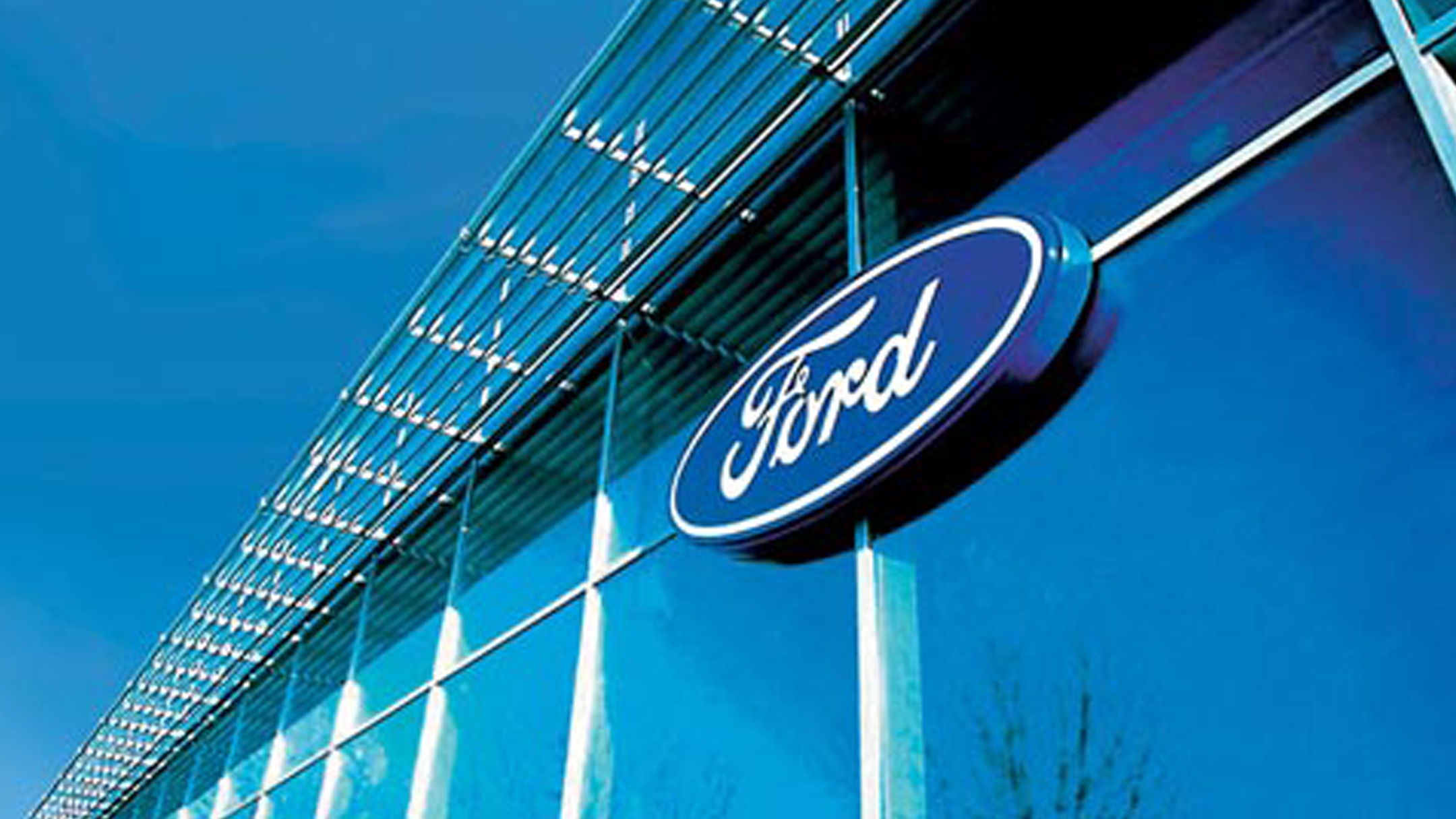 Ford logo on glass wall